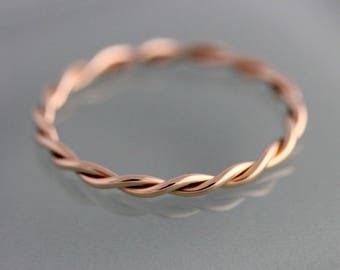 Relaxed Twist Ring 18k SOLID Gold Rope Infinity Loose Twisted Skinny Wedding Band 1.5mm Thin Stack Ring Spacer Finish EcoFriendly Recycled