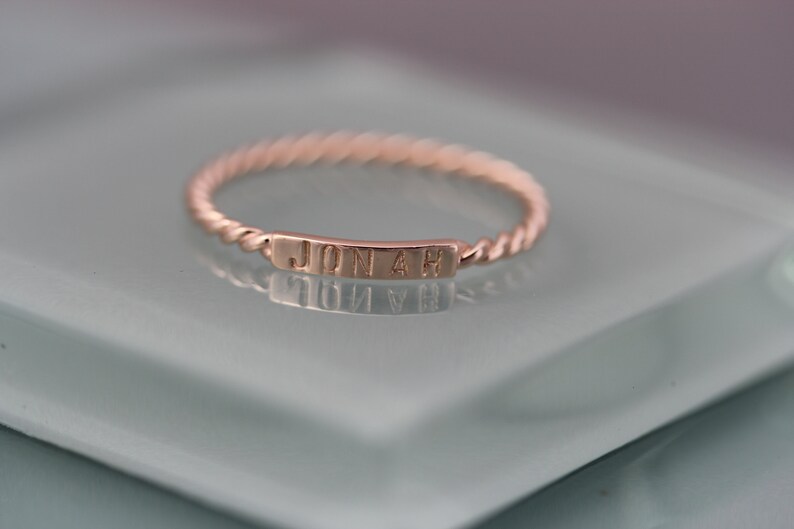Name Ring Rose Gold ID Twist Baby Personalized Word Inspirational 14k ...