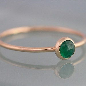 14k Emerald Ring May BIrthstone Solid Yellow Gold Thin Stacking Band Spacer Ring