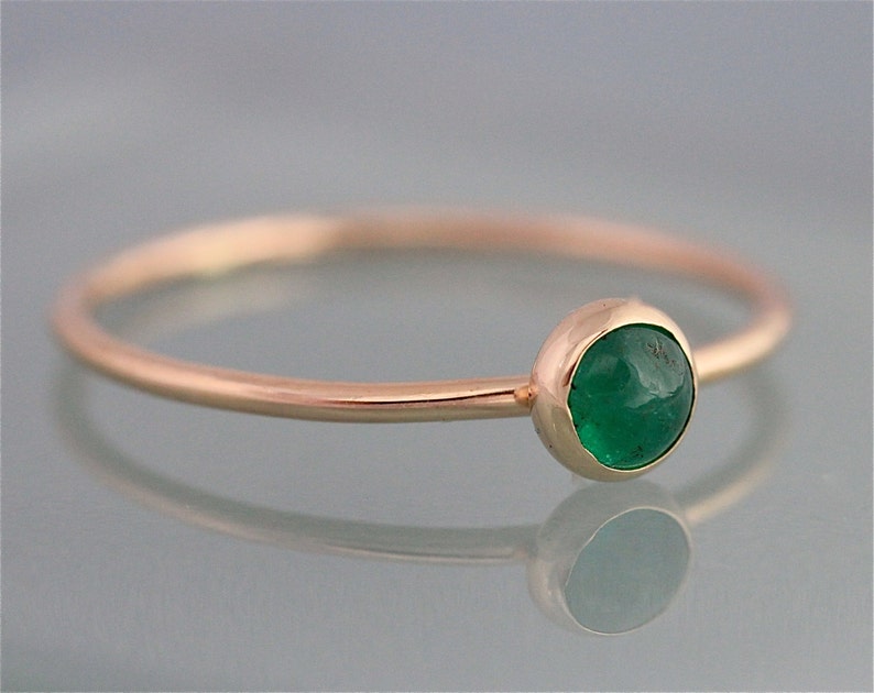 14k Emerald Ring May BIrthstone Solid Yellow Gold Thin Stacking Band Spacer Ring image 1