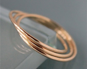 14k Solid Yellow Gold Rolling Ring Russian Wedding Band Interlocked nfinity  Puzzle Ring Thin Smooth Bands Shiny Finish