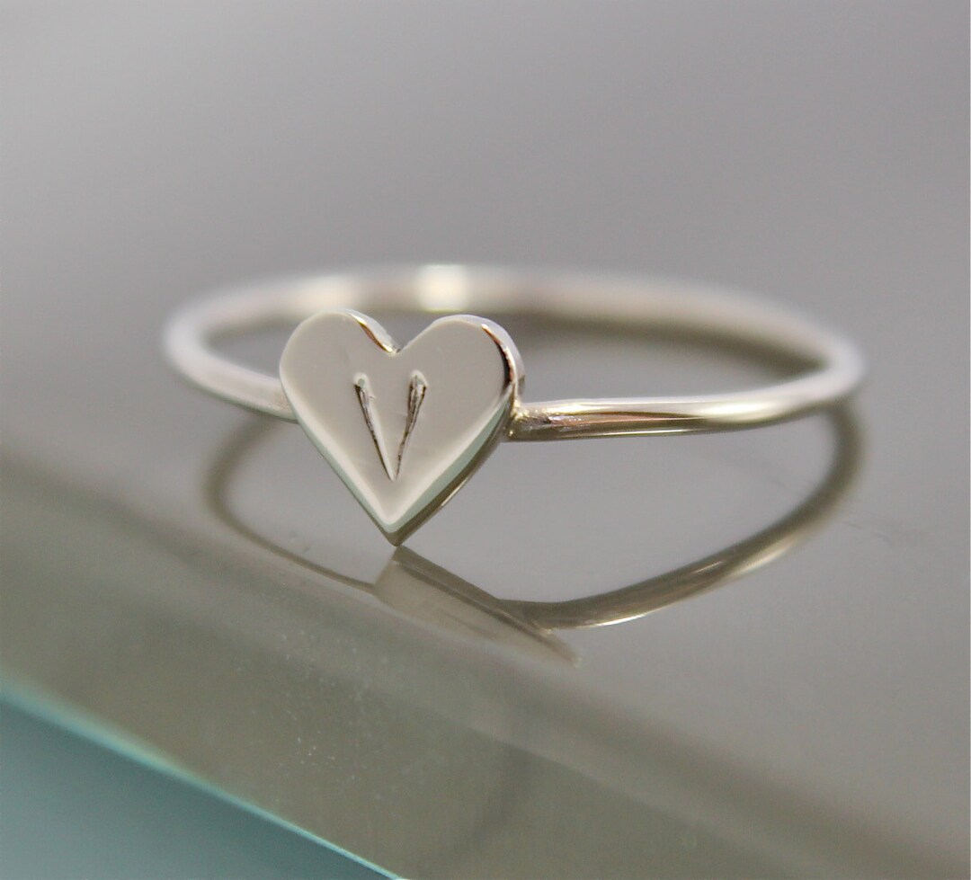 Tiny Heart Ring 14k SOLID White Gold 1mm Band With 14k Gold - Etsy