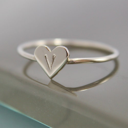 Rose Gold Ring Tiny Heart 14k SOLID Gold 1mm Band With - Etsy