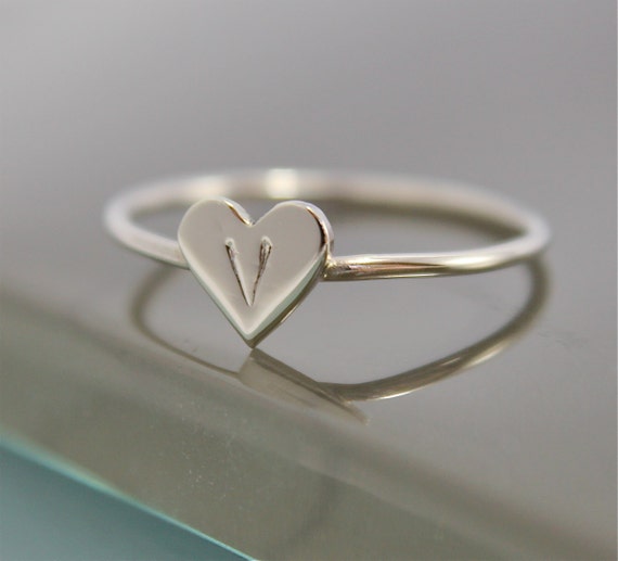 Tiny Heart Ring 14k SOLID White Gold 1mm Band With 14k Gold | Etsy