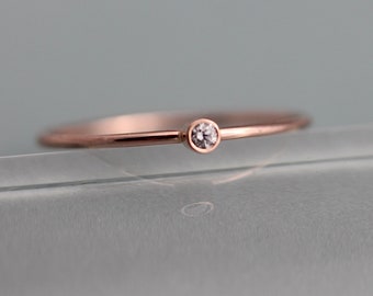 Tiny Diamond Ring 14k Rose Gold Engagement  1mm Band 2mm Natural Conflict Free Tiny Promise Wedding Ring