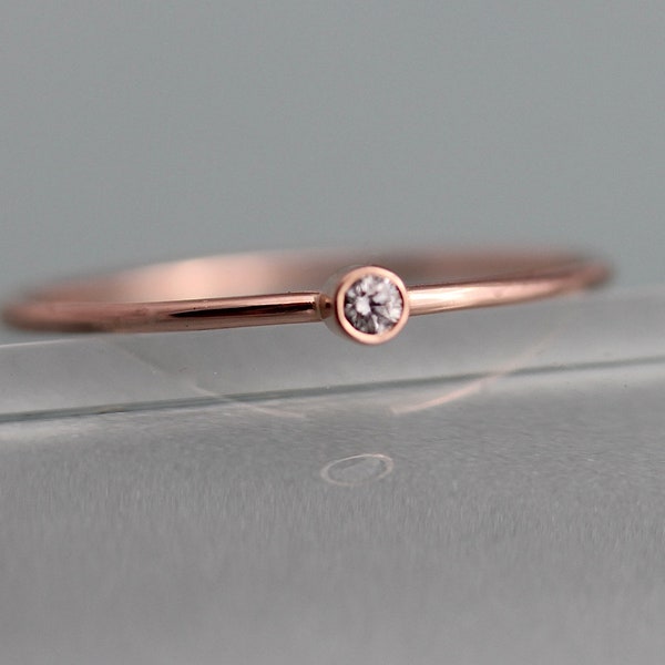 Tiny Diamond Ring 14k Rose Gold Engagement  1mm Band 2mm Natural Conflict Free Tiny Promise Wedding Ring