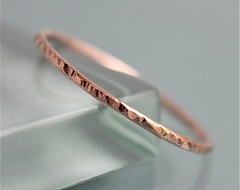 Rose Gold Twig Ring Bark 14k SOLID Skinny Thin 1mm Stacking Band Hammered Spacer Rustic Finish Eco-friendly Recycled Gold Tinysparklestudio