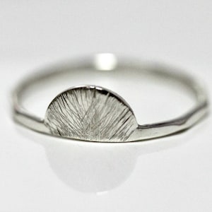 Fan Ring Sterling Silver Stacking Band Statement Ring 1.3mm Faceted Band With Brushed Textured Fan