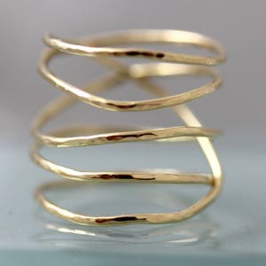 18k Gold Wrap Ring Solid Gold Hammered Organic Rustic 5 Band Stack Rings Eco Friendly Recycled Gold