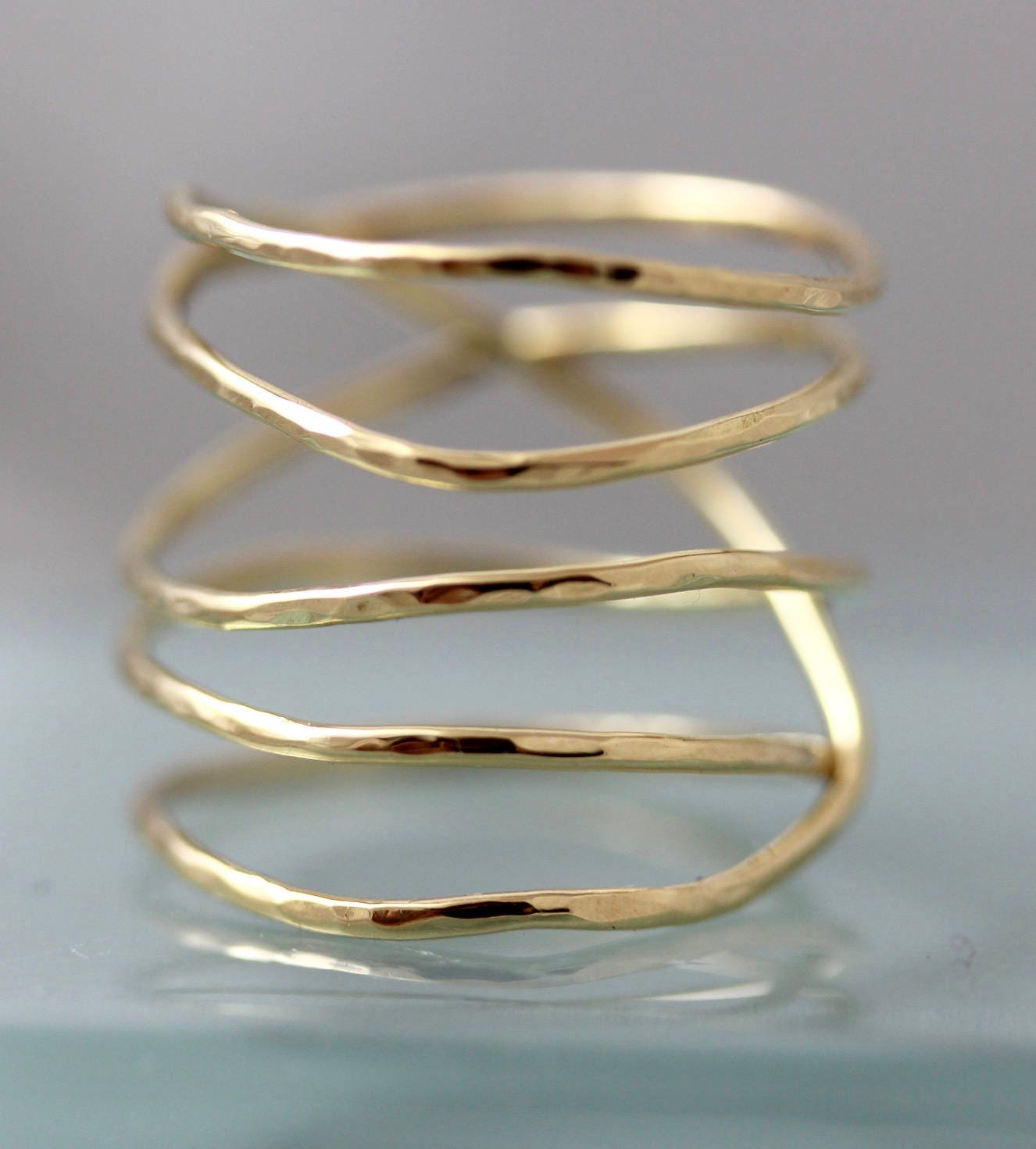 18k Gold Wrap Ring Solid Gold Hammered Organic Rustic 5 Band Etsy