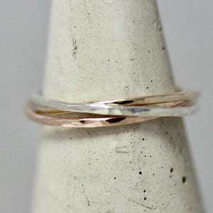 3 Wedding Rings Interlocked 3 Bands 14k Rose, 14k Yellow and Sterling Silver Rolloing Rings Interlocking Wedding Ring by Tinysparklestudio