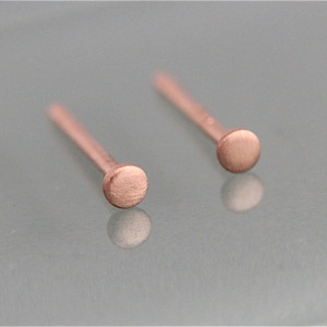 Rose Gold Baby Earrings Tiny Studs 14k SOLID Circle Dot Disk Brushed Matte Finish Recycled Eco Friendly Gold