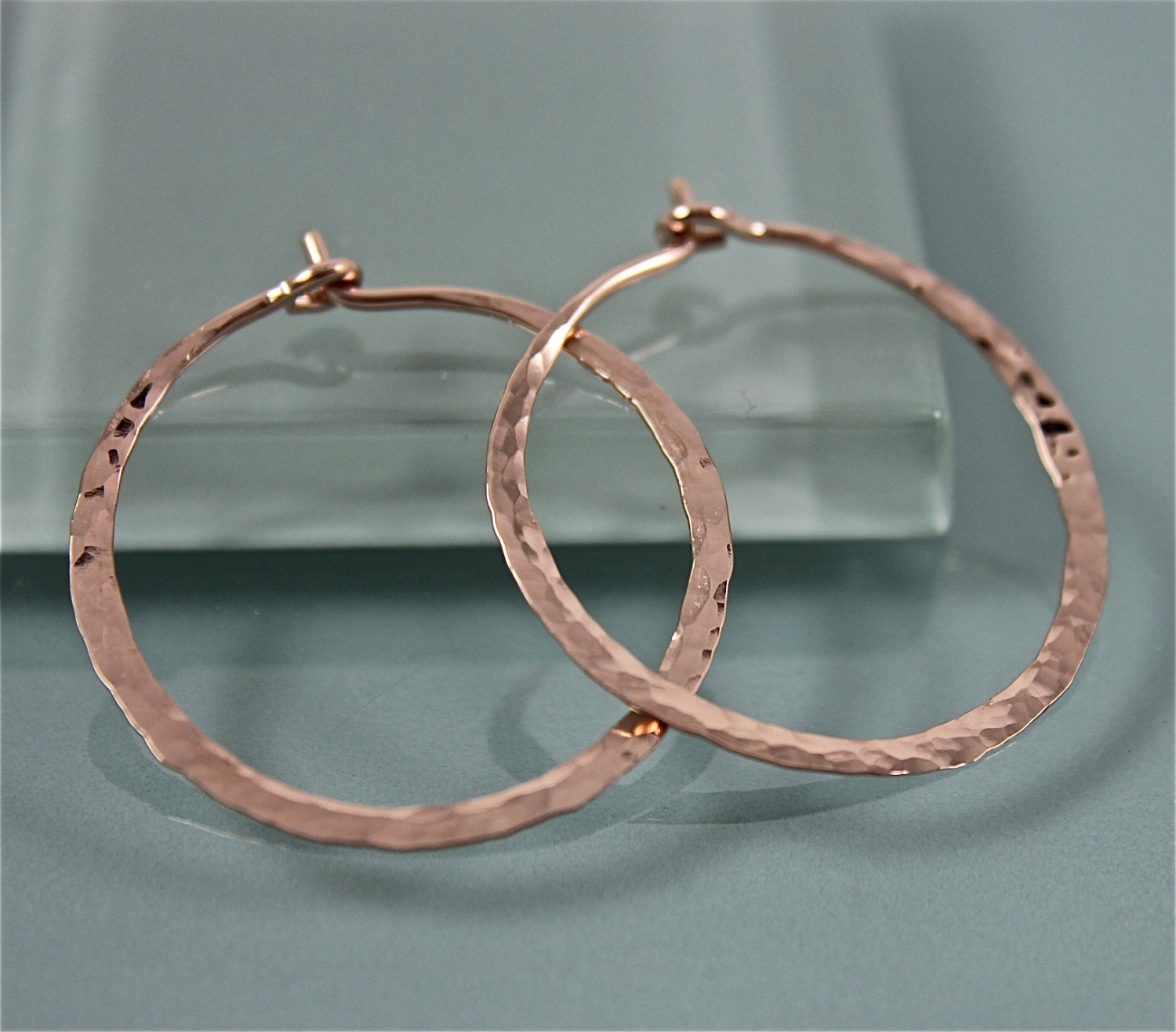 Hoops Medium 1 Rose Gold Filled Hammered Texture Hoop - Etsy