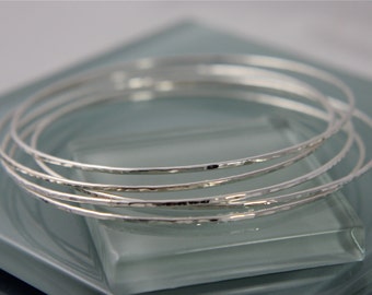 Silver Bangles Bracelets Sterling Sparkle Thin Bangle Set Of Five  Hammer Texture Shiny Stacking Bracelet Recycled Silver