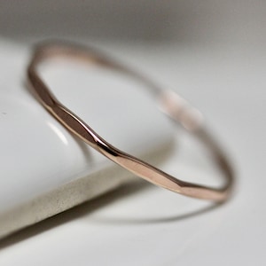 Rose Gold Ring 14k SOLID Gold Thin 1mm Faceted Hammered Stacking Band Faceted Shiny Finish Sustainable Recycled Gold 18k Gold Option