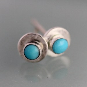 Turquoise Sterling Silver Studs Rustic Earrings Eco Friendly Recycled Silver