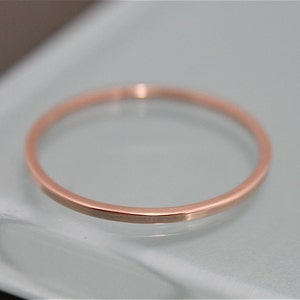 Rose Gold Square Wedding Ring 14k  SOLID Gold 1mm Square Thin Stacking Band Ring Smooth Shiny Finish