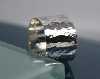 Breiter Silberring gehämmert Textur Sterling Silber Band Statement umweltfreundlich recycelt