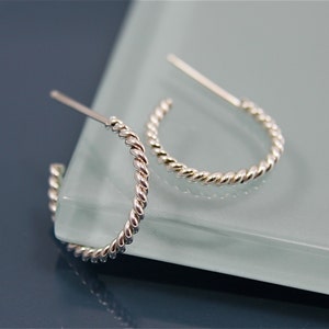 Twist Hoops Earrings Sterling Silver Tiny Open Hoop Twisted Rope Stud Earrings Eco Friendly Recycled Silver