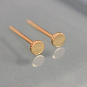 18k Stud Tiny Circle Earrings Dot Disk 3mm 18k SOLID Yellow Gold Studs Shiny Finish Recycled Eco Friendly Gold