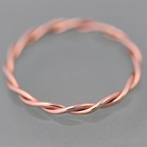 Relaxed Twist Ring 14k SOLID Rose Gold Rope Infinity Loose Twisted Skinny Wedding Band 1.5mm Thin Stack Ring Spacer EcoFriendly Recycled image 2