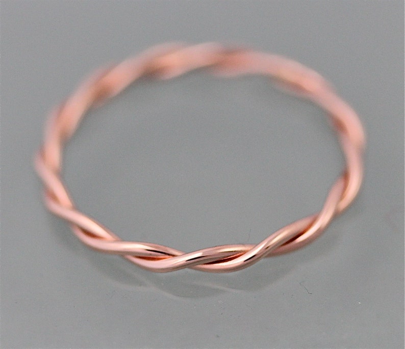 Relaxed Twist Ring 14k SOLID Rose Gold Rope Infinity Loose Twisted Skinny Wedding Band 1.5mm Thin Stack Ring Spacer EcoFriendly Recycled image 2