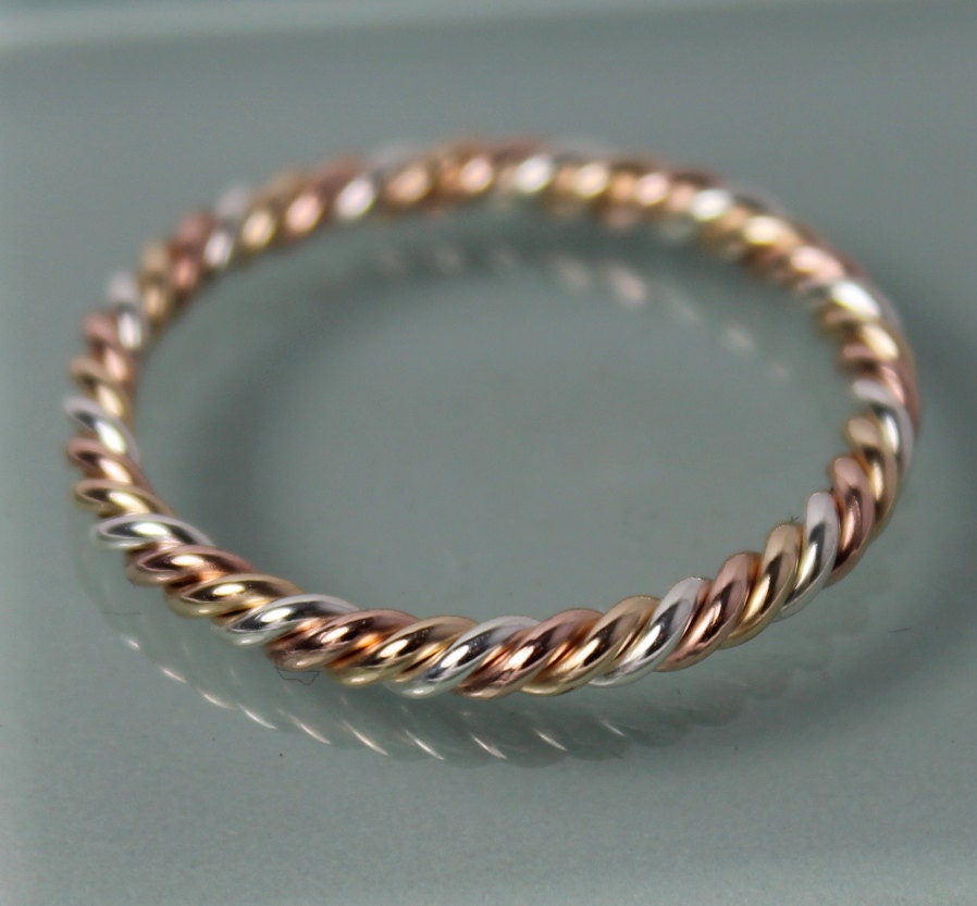 Twist Ring Tri Color 14k SOLID Gold Twisted Rope Infinity Band Etsy
