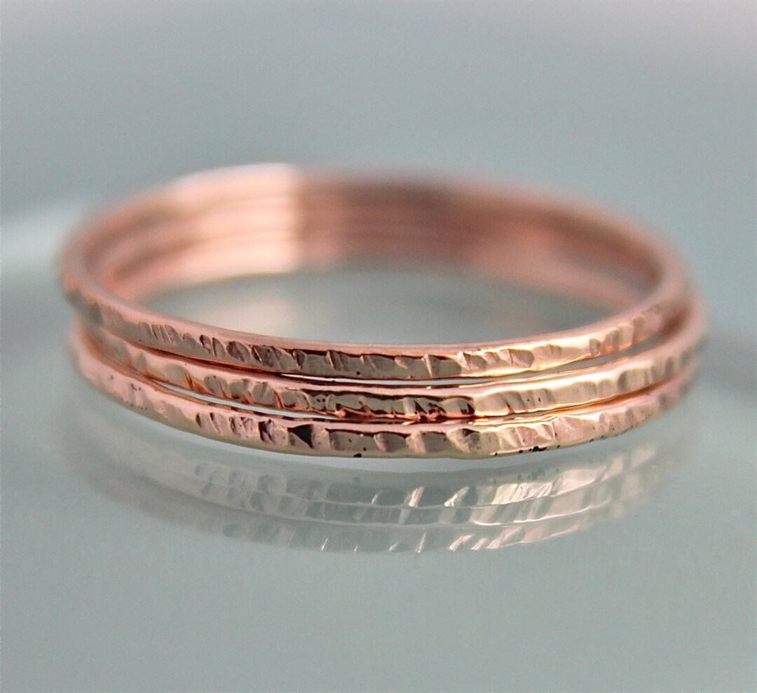 Rose Gold Twig 14k Thin Ring 3 Stack 14k SOLID Rustic Bark - Etsy