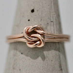 Rose Gold Dual Knot Ring 14k Solid Gold  Love Knot Ring Thin 1mm  Interlocked Stacking Band Midi Twin Ring Celtic  Tinysparklestudio