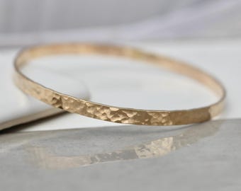 14k Gold Filled Bangle 4mm x 1mm Hammered Finish Handmade Bangle Bracelet Gold Bracelet By Tinysparklestudio Solid 14k Gold Option Available