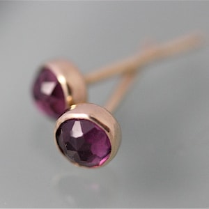 Amethyst Stud Earrings Gold Gemstone Earrings 14k  Rose Cut Carnelian Citrine Topaz Peridot Rhodelite Garnet Option February Birthstone