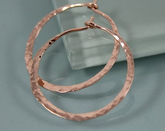 Hoops Medium 1" Rose Gold Filled Hammered Texture Hoop Earrings by Tinysparklestudio