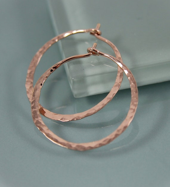 Hoop Earrings Medium Rose Gold-Filled Hammered