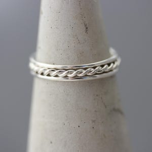 Silver Rings Stack of 3  1 Rope Twist Infinity Ring and 2 Thin Round Simple Stacking Band Ring Shiny Finish