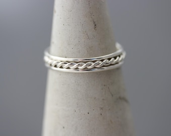 Silver Rings Stack of 3  1 Rope Twist Infinity Ring and 2 Thin Round Simple Stacking Band Ring Shiny Finish
