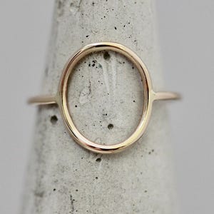 Gold Oval Ring 14k Solid Gold 10mm Open Oval  Karma Geometric Statement Halo Ring 1mm Yellow or Rose  Eco Friendly Recycled Gold