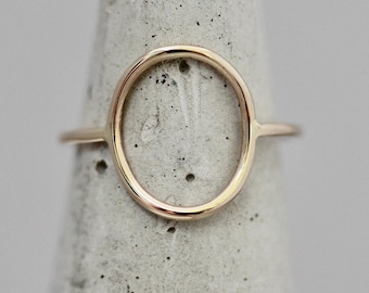Gold Oval Ring 14k Solid Gold 10mm Open Oval  Karma Geometric Statement Halo Ring 1mm Yellow or Rose  Eco Friendly Recycled Gold