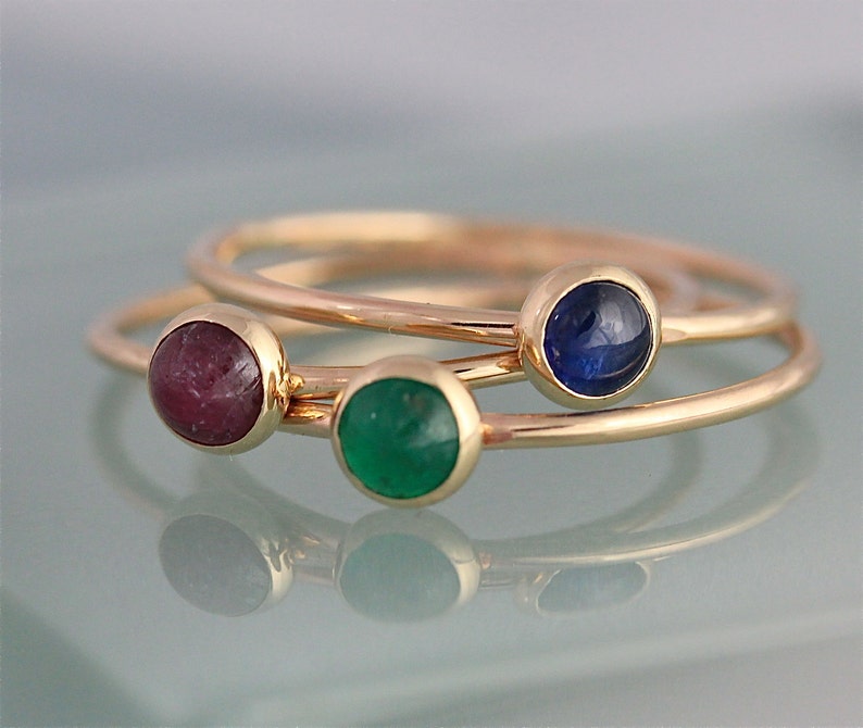 14k Emerald Ring May BIrthstone Solid Yellow Gold Thin Stacking Band Spacer Ring image 4