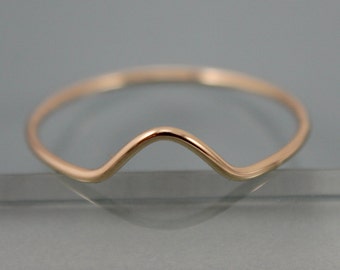 Gold Contour Ring Thin 14k SOLID Yellow Gold Stacking Band Ring Mountain Chevron Contoured Smooth Shiny Finish Eco-friendly Recycled Gold