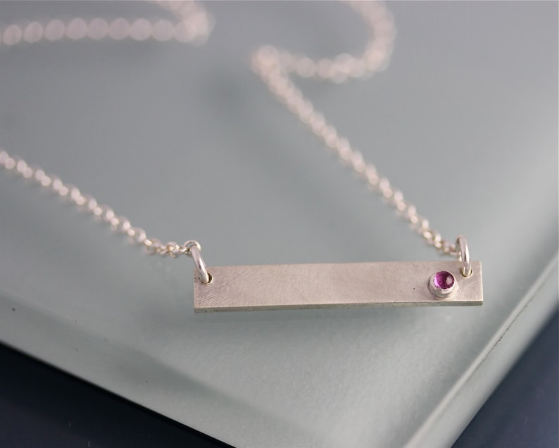 Bar Necklace Ruby Sterling Silver Personalized or Plain Sapphire or Emerald Option image 1