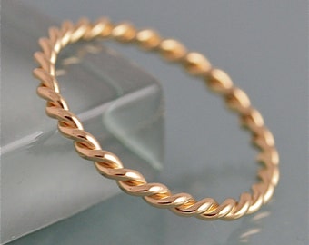 Twist Ring 14k SOLID Gold Rope Infinity Twisted Skinny Wedding Band 1.5mm Thin Stack Ring Spacer 14k Yellow, 14k Rose or 14k White gold