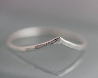 V Ring Sterling Silver Chevron Wave  1.3mm Hammered Band Wedding Ring Recycled Gold 14k Rose Yellow or White Gold Option