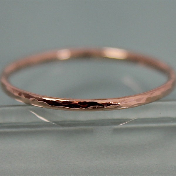 Hammered Rose Gold Ring 14k SOLID Gold 1.3mm Stacking Wedding Band Eco Friendly Recycled Gold by Tinysparklestudio