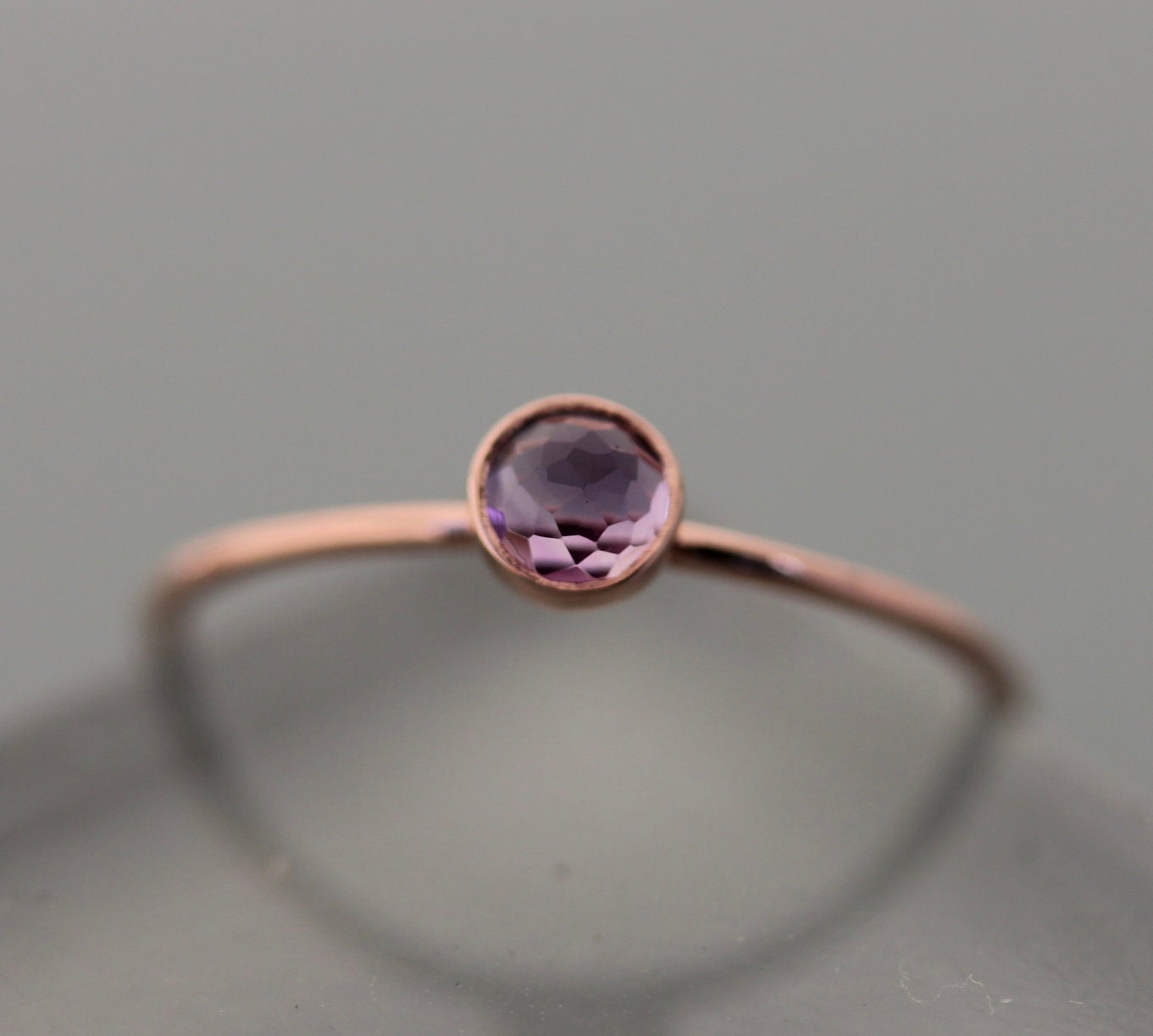Amethyst Ring 14k Rose SOLID Gold February Birthstone 1mm Band Thin ...