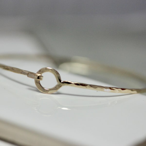 Gold Filled Bangle With Clasp Hammered 14k Gold Filled Shiny Sparkly Finish 1.3mm Yellow or Rose Gold Filled Bracelet
