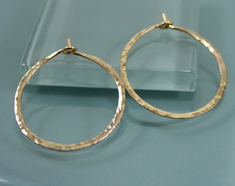 3/4”  14k Gold Filled  Hammered Texture Hoop Earrings Basic Hoops by Tinysparklestudio