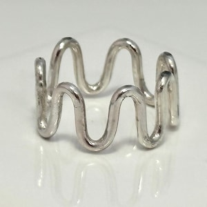 Bague ondulée en argent sterling de 1,3 mm, jonc zigzag ondulé Wiggle