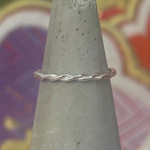 Sterling Silver Twist Ring, Loose Twist 2mm Recycled Stacking Band