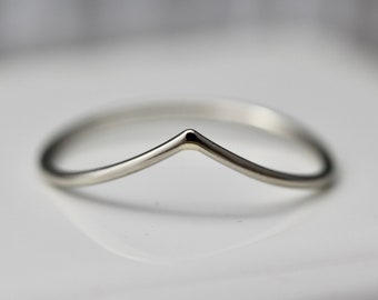 V Ring 14k SOLID White Gold Skinny 1mm Nesting Band Chevron Contoured Wave Custom Stacking Ring Wishbone Yellow Gold Rose Gold Recycled