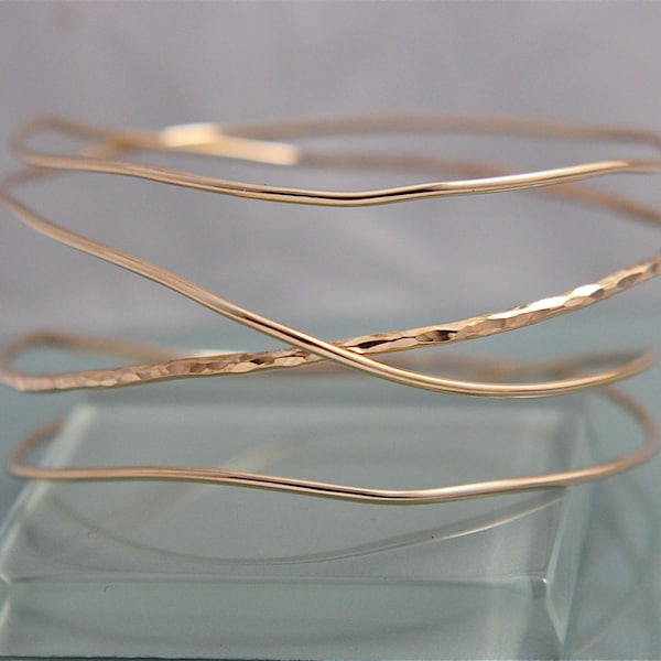 Bangle 14k Gold Filled Organic All In One Bangle Stack Hammered and Smooth Shiny Polish Sterling Silver Rose Gold Filled